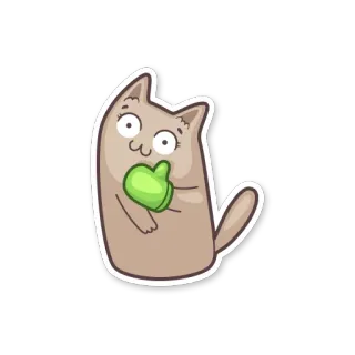 😉 445e74b3 кот, животное, мультфильм, большой палец вверх, позитив, зеленый, милый, наклейка whatsapp sticker