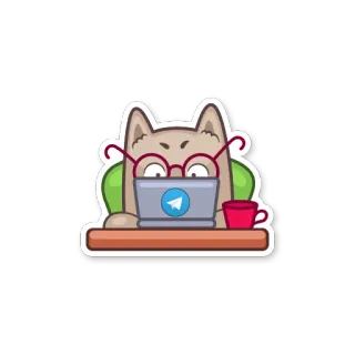 💻 54b4a0aa кот, компьютер, телеграм, работа, стол, мультфильм, очки whatsapp sticker