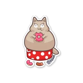 🍖 e014eea1 кот, пончик, еда, мультфильм, смешной, наклейка whatsapp sticker