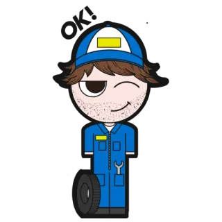 👍 377fc480 mechanic, tire, wrench, uniform, auto repair, cartoon whatsapp sticker