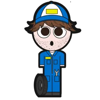 😯 4171565a mechanic, auto repair, cartoon, uniform, wrench, tire whatsapp sticker