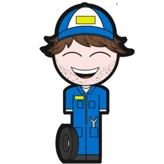 😂 43d1ad6a mechanic, cartoon, wrench, automotive, uniform, tire, service whatsapp sticker