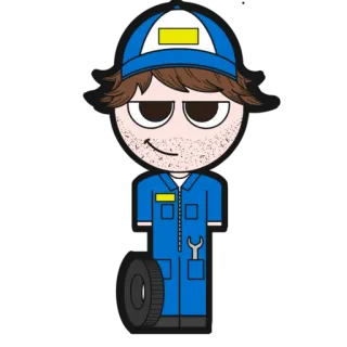 😊 62ef133e mechanic, cartoon, service, man, blue, tire whatsapp sticker
