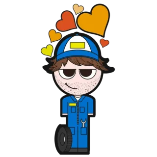 🥰 e2e90275 mechanic, tire, hearts, cartoon, wrench whatsapp sticker