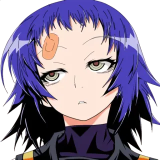 😒 a2ced4c1 애니메이션, 만화, 캐릭터, 여성, 반창고, 파란 머리, 표정 telegram sticker