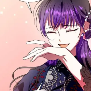 🔮 8e868ea3 女人, 动漫, 漫画, 肖像, 微笑, 紫色头发, 卡通, 角色 telegram sticker