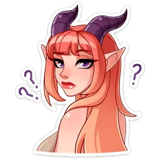 🤔 3bb015df ragazza demone, anime, cartone animato, diavolo, domanda, confuso, corna whatsapp sticker