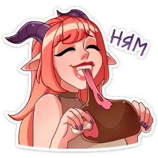 🍖 4acb5287 Ням demone, monster girl, anime, succube, mangiare, lingua whatsapp sticker