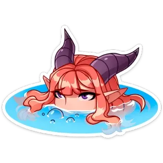 😭 8e10454a ragazza anime, demone, corna, acqua, carina, nuoto whatsapp sticker