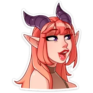☺️ daf210cd ragazza demone, anime, capelli rosa, corna, orecchie da elfo, cartone animato whatsapp sticker