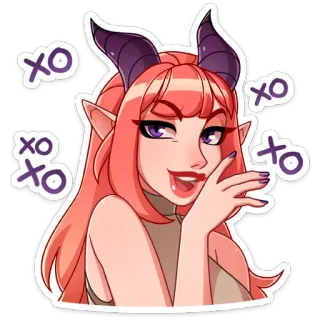 😱 faa93eca XO demone, succubo, ragazza, corna, civettuola, cartone animato, anime, xo whatsapp sticker