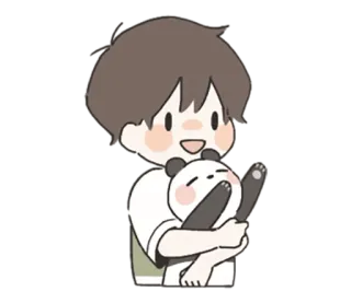 🌟 ca50b92a 卡通, 男孩, 熊猫, 可爱, 拥抱 whatsapp sticker