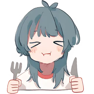 😋 4179b4ce Anime, Eten, Vork, Mes, Hongerig, Cartoon, Kawaii telegram sticker