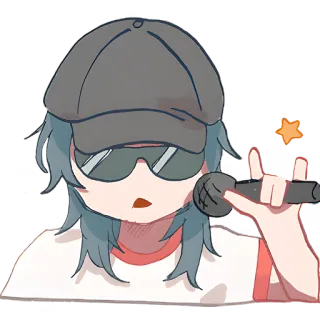 🤟 b75f681b zanger, microfoon, anime stijl, persoon, cartoon, hoed, zonnebril telegram sticker