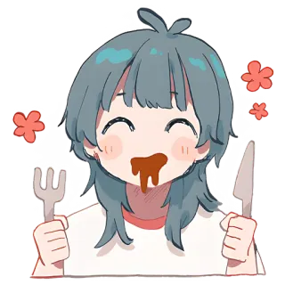 😋 10453520 comida, alimentos, fofo, desenho animado, anime, feliz, garfo, faca telegram sticker