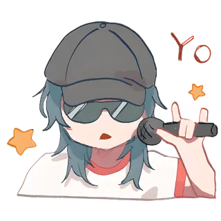 😎 e0b1edaf YO cantor, microfone, música, desenho animado, boné, óculos de sol telegram sticker