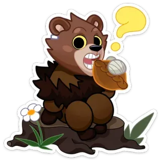 ❓ ce640bd8 ours, animal, dessin animé, mignon, réflexion, nourriture, autocollant telegram sticker