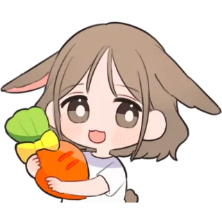 😀 94b9c9b7 dễ thương, chibi, anime, kawaii, thỏ, thỏ con, cà rốt, cô gái, hoạt hình telegram sticker