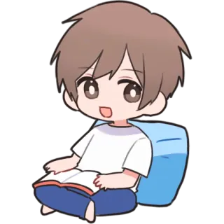 🤨 3788a789 kartun, chibi, anak laki-laki, membaca, buku, imut, kawaii telegram sticker