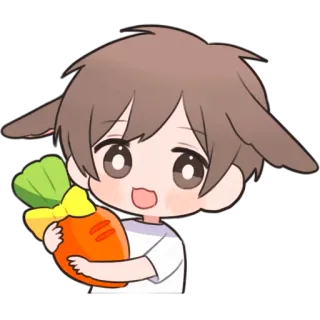 ☺️ c2c00039 Kartun, Anak laki-laki, Telinga kelinci, Wortel, Imut, Chibi, Kawaii telegram sticker