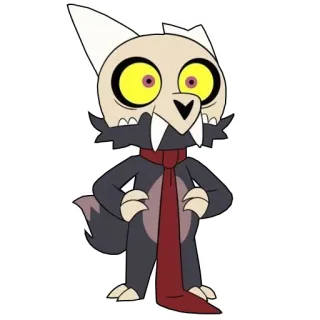 😨 324847e3 King The Owl House Король, Дом совы, Мультфильм, Анимированный персонаж, Собакоподобный, Маска черепа, Красный шарф telegram sticker