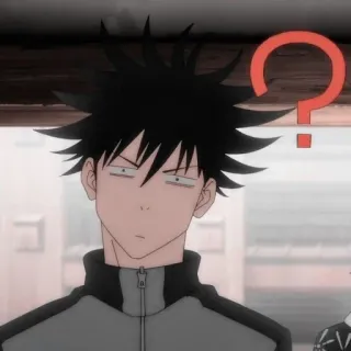 🐺 00e14719 อนิเมะ, เครื่องหมายคำถาม, ตัวละคร, สับสน, สีเทา, เสื้อแจ็คเก็ต, ผมสีดำ telegram sticker