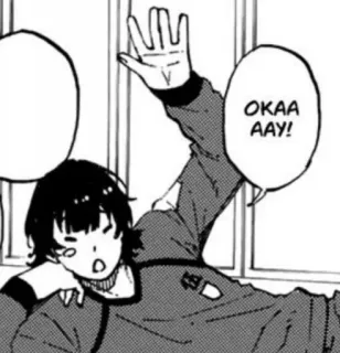 👍 f5eaaa91 OKAA AAY! manga, anime, raising hand, shouting whatsapp sticker