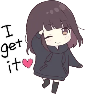 👍 0f3ae946 I get it anime girl, cute, wink, i get it, heart, cartoon, chibi telegram sticker