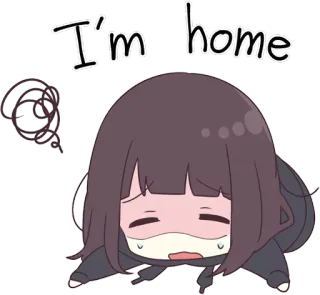 😪 cc17a5e2 I'm home anime, girl, tired, cute, chibi, exhausted, cartoon, home telegram sticker