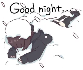 💤 f2bf5e28 Good night... ราตรีสวัสดิ์, นอน, หิมะ, อนิเมะ, ภาพประกอบ telegram sticker