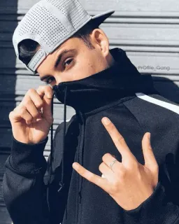 🤘 4e784f58 man, hoodie, hat, young adult, portrait, hand gesture telegram sticker