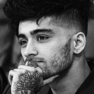 🤔 5d003a64 Zayn Malik celebrity, singer, portrait, male, black and white, tattoo, hand tattoo, earring telegram sticker
