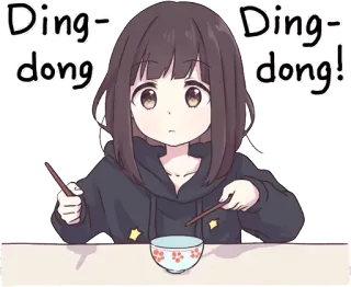 😶 e206c386 Ding-dong Ding-dong! anime, chica, tazón, palillos, lindo, ding-dong whatsapp sticker
