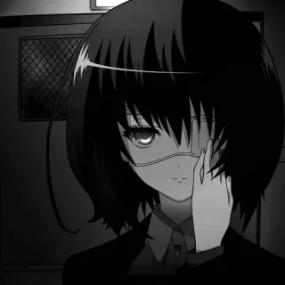 🖤 e85462a5 anime, girl, black and white, eye patch whatsapp sticker