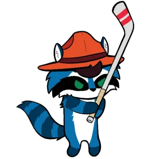 🏒 b57dc9a8 rakun, hoki, binatang, topi, kartun, olahraga telegram sticker