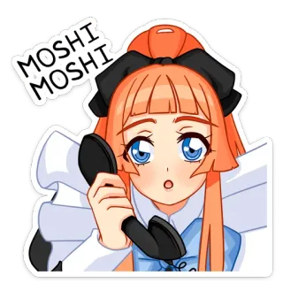 🙄 4cd7773f MOSHI MOSHI anime, cartoon, telephone, calling, communication, girl whatsapp sticker