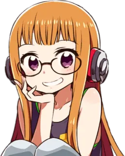 😀 8afd1fca gadis anime, kacamata, headphone, tersenyum whatsapp sticker