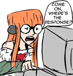 😰 a19da6b7 COME ON, WHERE'S THE RESPONSE? komputer, anime, manga, stiker, menunggu, balasan whatsapp sticker