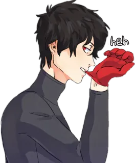 😏 9576c67f heh anime, kartun, senyum sinis, sarung tangan merah, heh telegram sticker