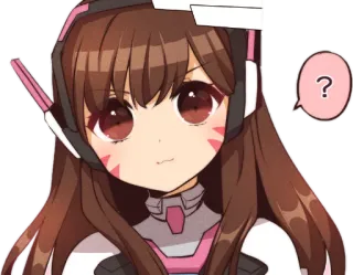 ❓ b4376f6a D.Va Overwatch D.Va, 오버워치, 애니메이션, 질문, 혼란스러움, 귀여운 telegram sticker