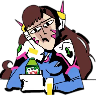 😓 cdde8655 D.Va Overwatch MTN DEW D.Va, Overwatch, 비디오 게임, 밈, 피곤, Mtn Dew telegram sticker