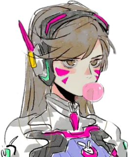 😒 f137c8b5 D.Va Overwatch d.va, 오버워치, 게이머, 비디오 게임, 분홍색, 버블검 telegram sticker
