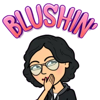 😅 3f5319b4 BLUSHIN 脸红, Bitmoji, 卡通, 眼镜, 女性, 头像 telegram sticker