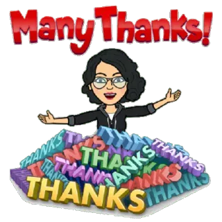 😊 939bb3a7 Many Thanks! 谢谢, 感谢, 感激, 欣赏, bitmoji, 卡通, 问候 telegram sticker