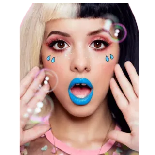 😮 aef187e5 Melanie Martinez cantante, donna, ritratto, rossetto blu, bolle di sapone, musica telegram sticker