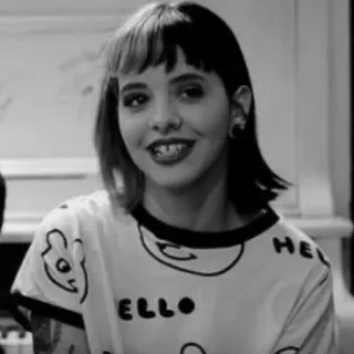 ▪️ 5dc40f7c HELLO melanie martinez, singer, smile, black and white, portrait telegram sticker