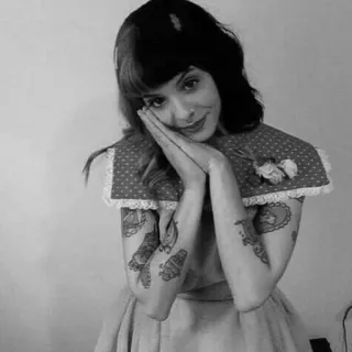 ▪️ e306da4f Melanie Martinez Melanie Martinez, singer, tattoo, portrait, black and white, celebrity, musician telegram sticker