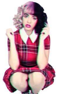 🤔 800cd9a5 Melanie Martinez cantante, celebrità, musica, donna, ritratto, seduta, vestito rosso telegram sticker
