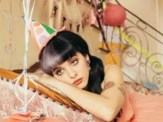 😞 0381f78b Melanie Martinez melanie martinez, crybaby, singer, pop star, birthday, party hat, balloons, sad telegram sticker
