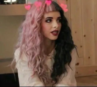 🤔 f5872fa3 Melanie Martinez melanie martinez, singer, pink hair, black hair, hearts, portrait, musician telegram sticker